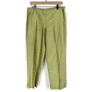 Dosa Silk Pants Green Gold Geometric Ikat Ankle Trousers Sz 4